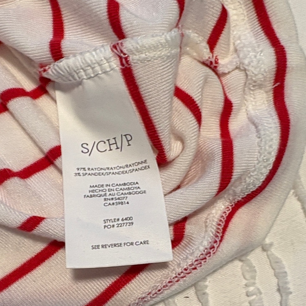 Cabi Red Striped V-Neck Cookout Tee #640 - Picture 9 of 11